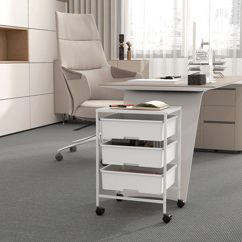 Carrello Multiuso con 3 Cestini ¨C Minimal ¨C Acciaio e PP, Bianco