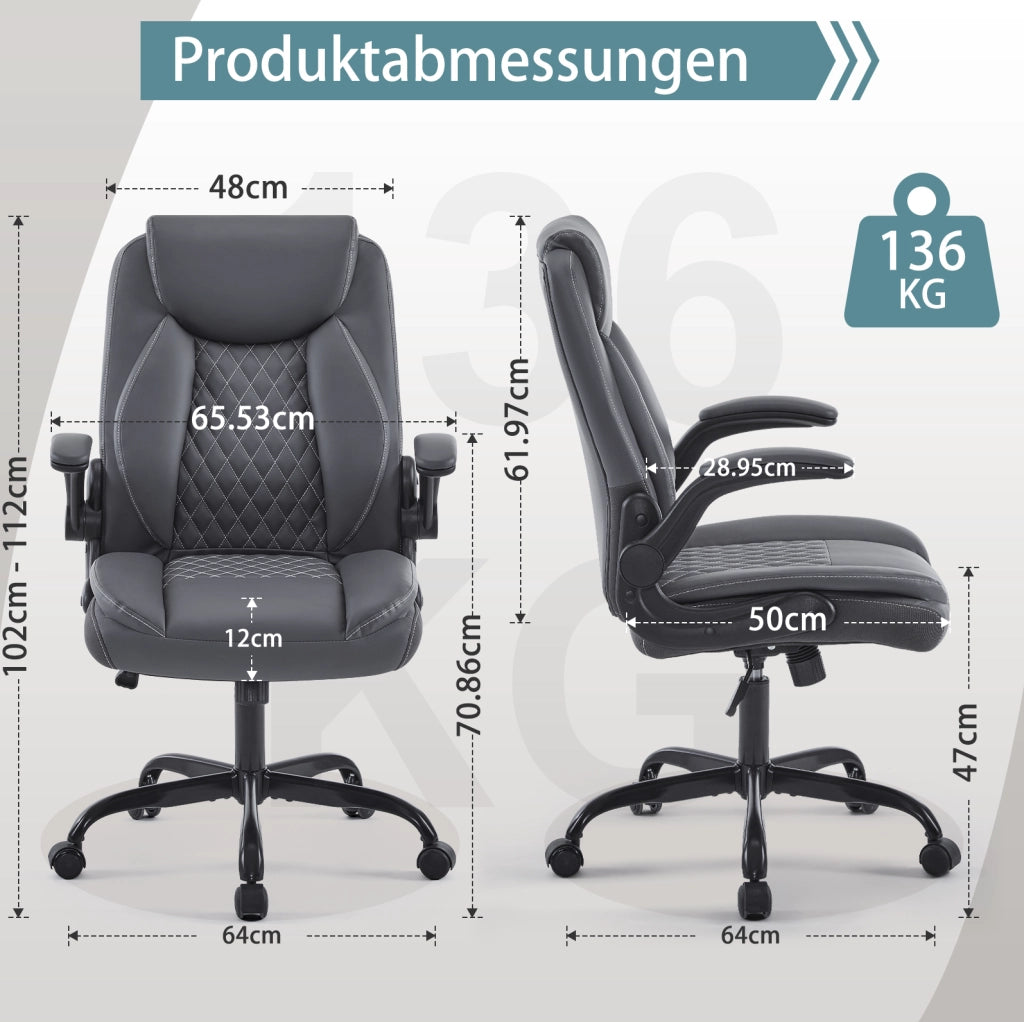 Sedia da ufficio ergonomica grigia con braccioli ribaltabili e base a 5 razze DESMIU