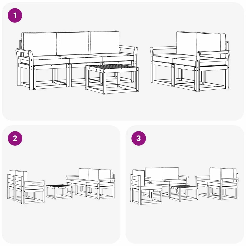 Set di divani da esterno 6 pz Bianco e Grigio Chiaro Poliestere 3387245