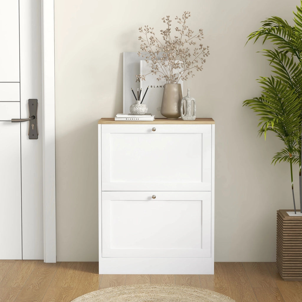 Scarpiera con 2 cassetti e ripiani regolabili ¨C zephmum ¨C bianco 60x23.5x80cm