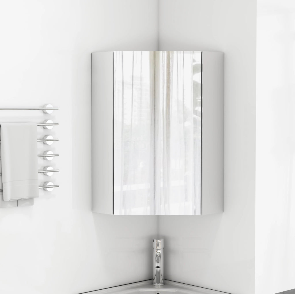 Armadio a specchio angolare da parete con 3 superfici specchiate; MDF e vetro; bianco