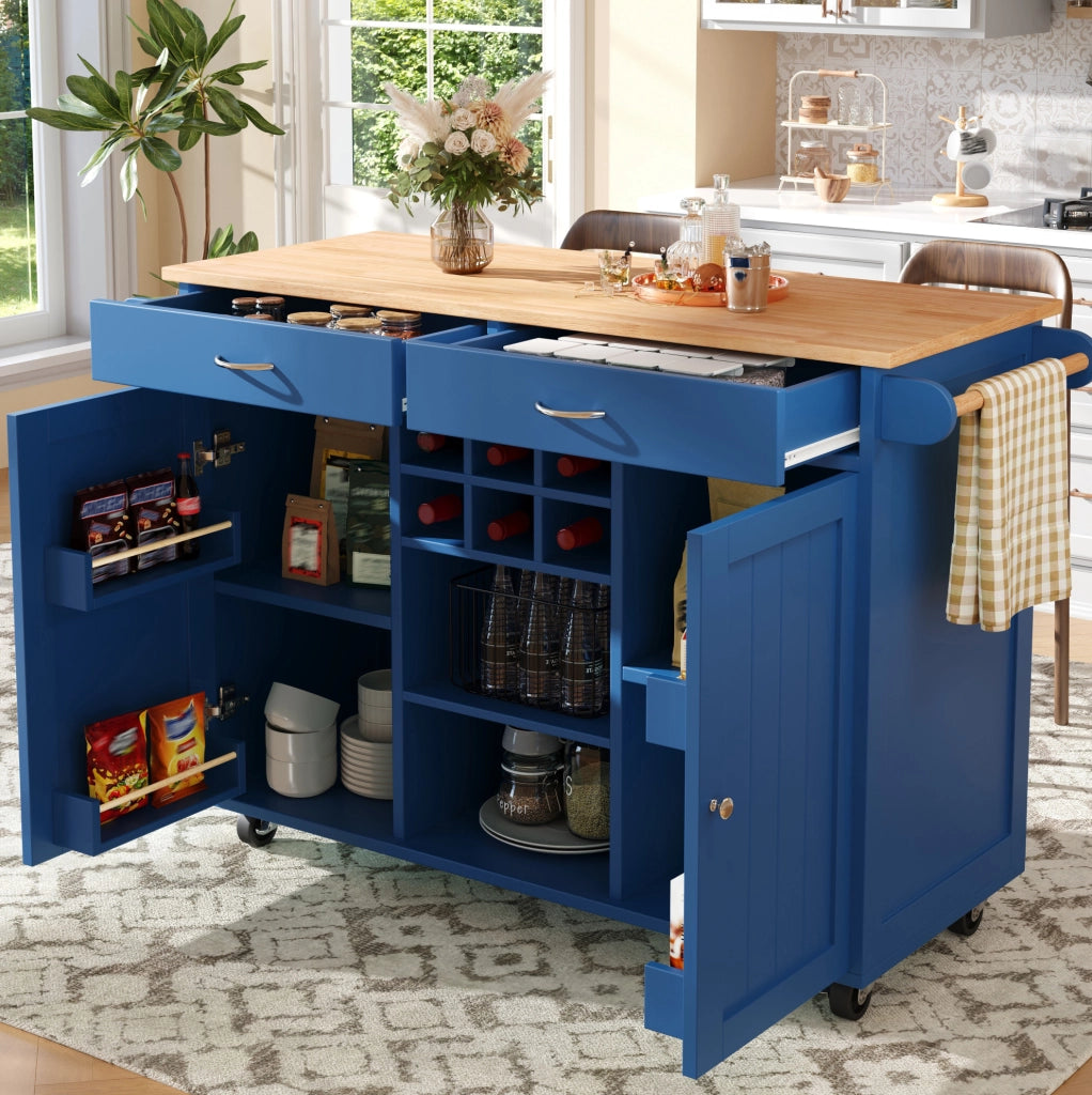 CARRELLO DA CUCINA 102x45x92 cm Blu in MDF e metallo