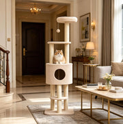 Tiragraffi multilivello beige con nicchia e tirasgraffi in sisal