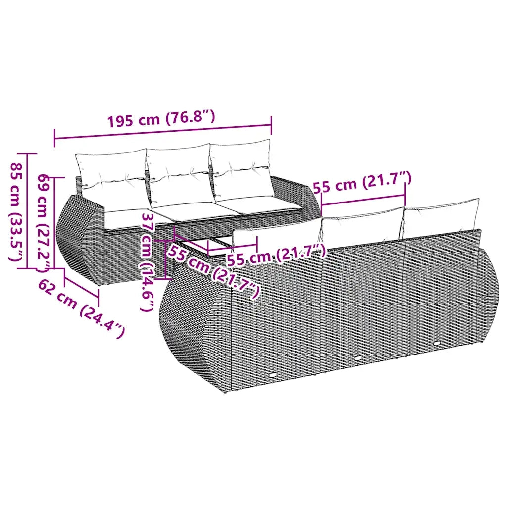 Set Divani da Giardino con Cuscini 7pz Nero Polyrattan