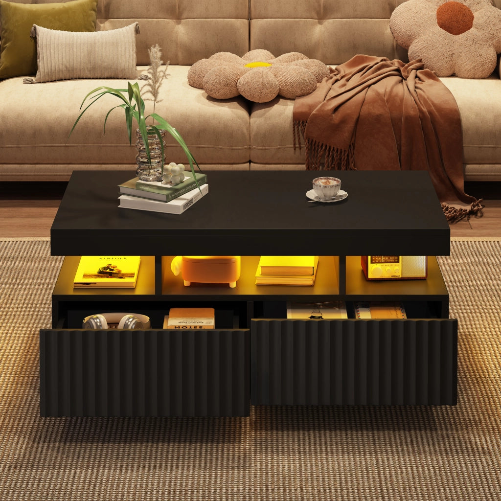 Tavolino da Salotto con LED e 2 Cassetti; Nero; 100x50x45 cm; da Assemblare
