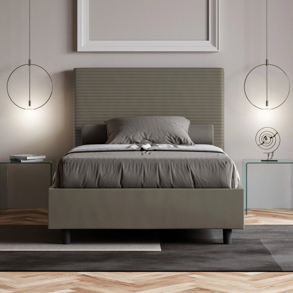 BS COM Letto una piazza e mezza con rete imbottito 120x200 similpelle cappuccino