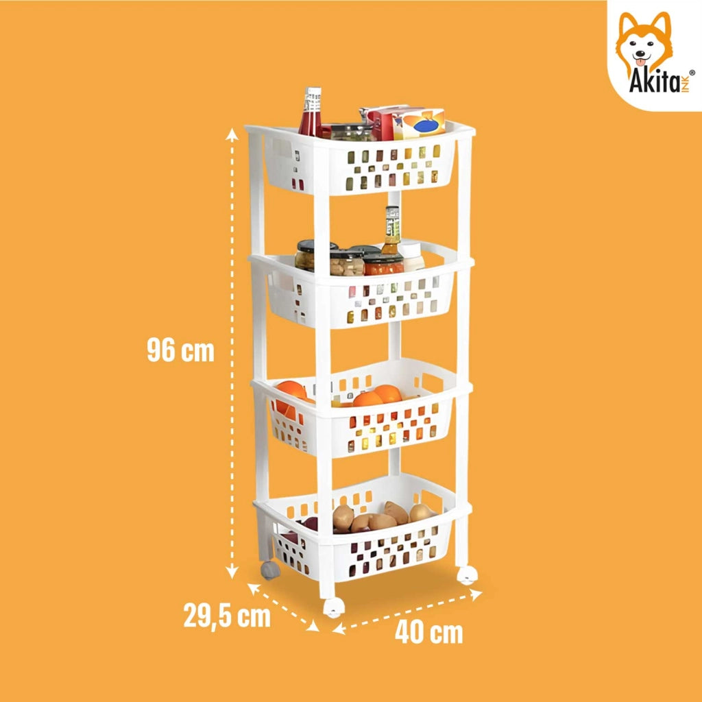 Carrello Multiuso 4 Ripiani Bianco con Ruote Akitaink