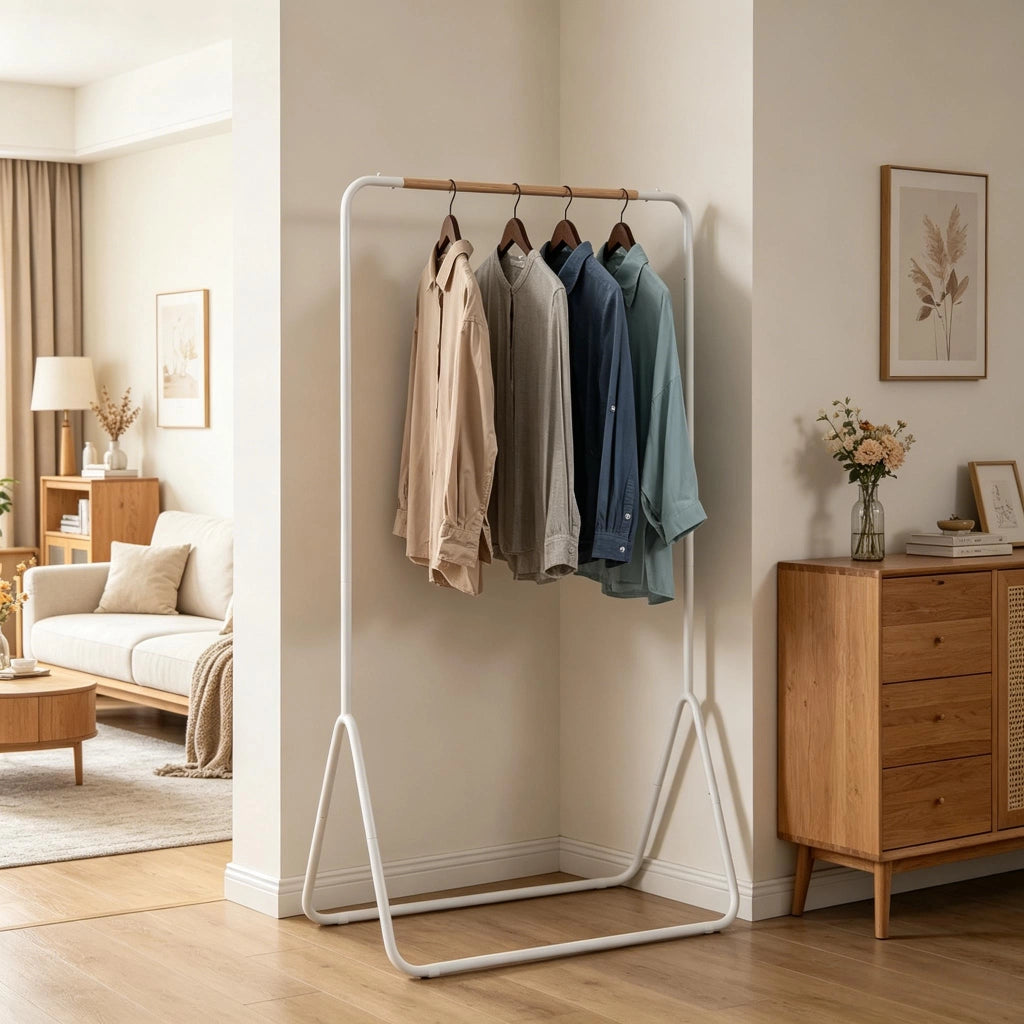 Mobile ingresso con barra appendiabiti per ingresso e balcone; metallo; bianco 80×45×145 cm