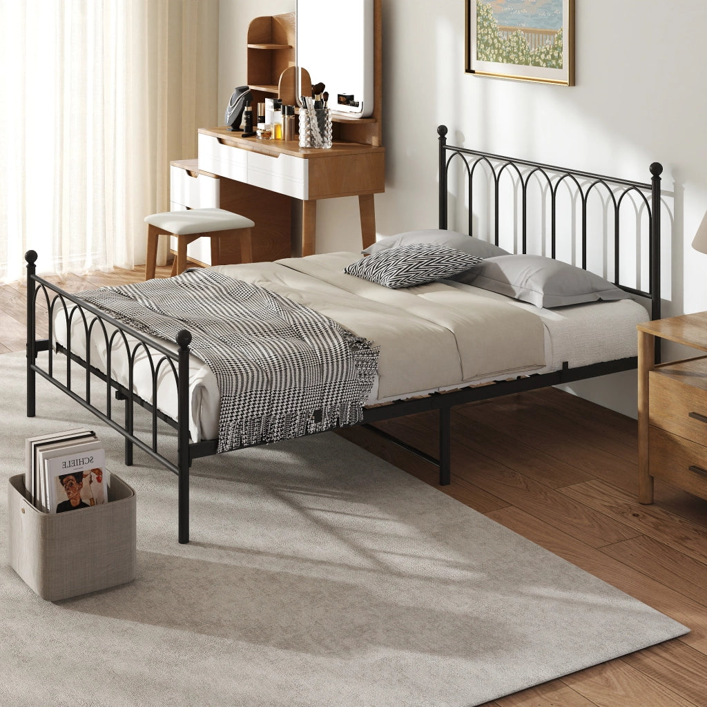 Letto in metallo 140x200 cm con rete a doghe e spazio contenitore sottostante; nero