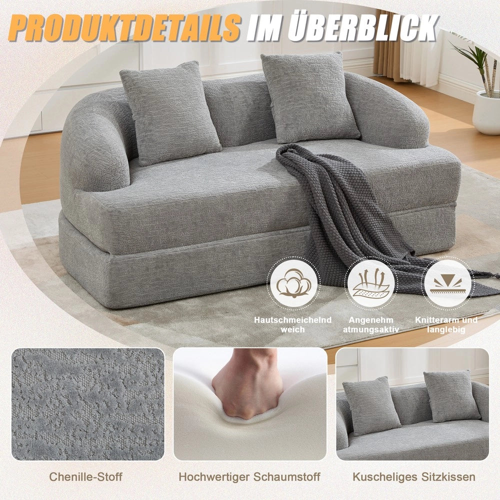 Divano letto 2 posti ¨C Minimal ¨C Chenille grigio chiaro con cuscini