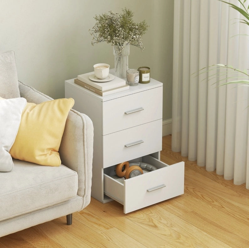 Comodino con 3 cassetti in legno bianco; 40 x 35 x 60 cm