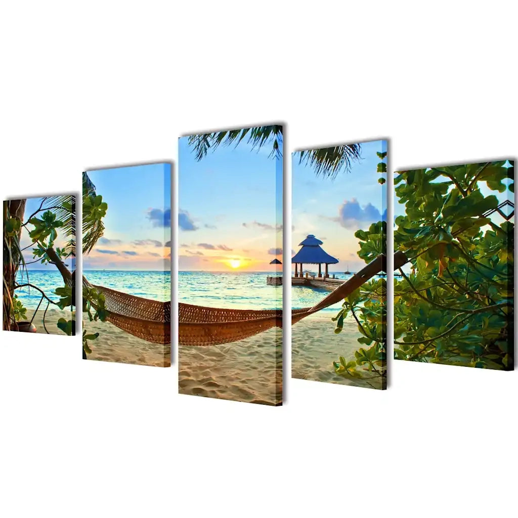 Set Stampa su Tela Spiaggia di Sabbia con Amaca 200x100 cm 241563