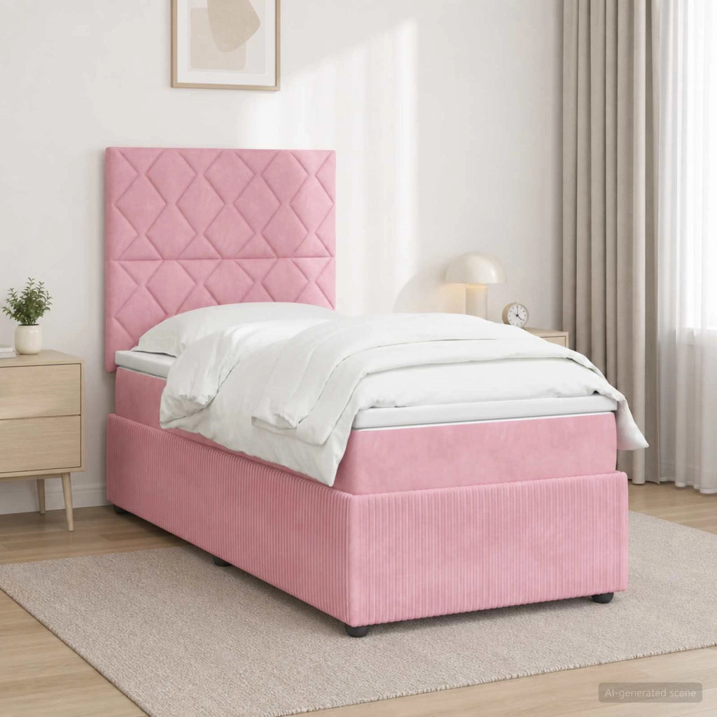 Letto box spring con materasso Rosa 100 x 200 cm Velluto 3454558