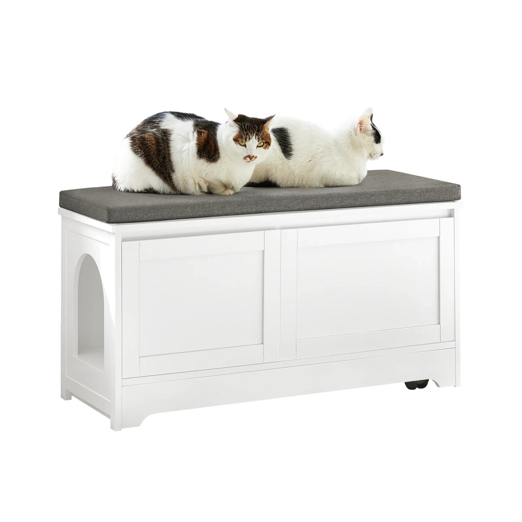 Cuccia Per Gatti Con Ciotola Per Gatti In Acciaio Inossidabile Panca Con Seduta Casetta Per Gatti Bianco 90x36x44cm FSR136-W SoBuy
