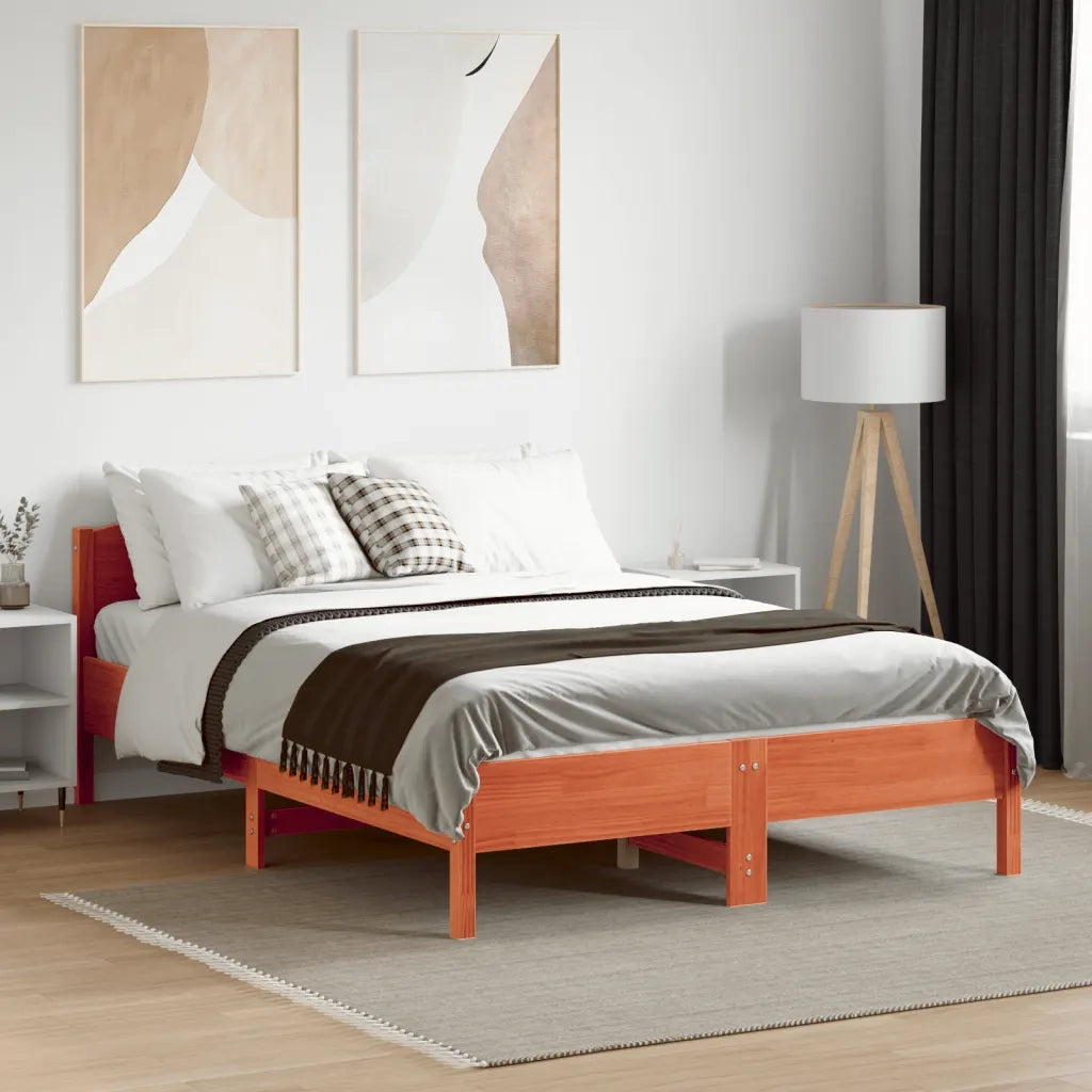 Letto senza Materasso-Struttura Letto Marrone Cera 135x190 cm in Legno di Pino 350670