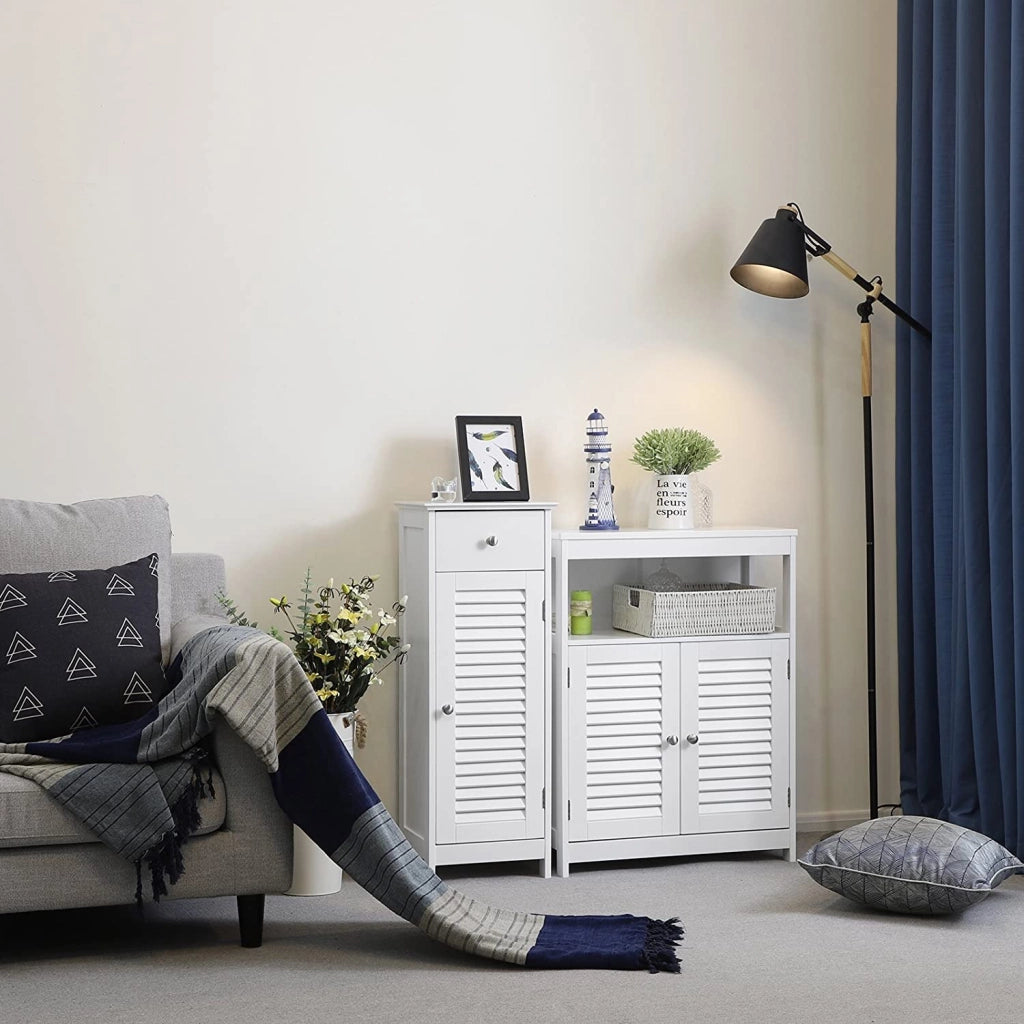 Mobiletto da bagno Valora BBC43WT in MDF bianco, design salvaspazio
