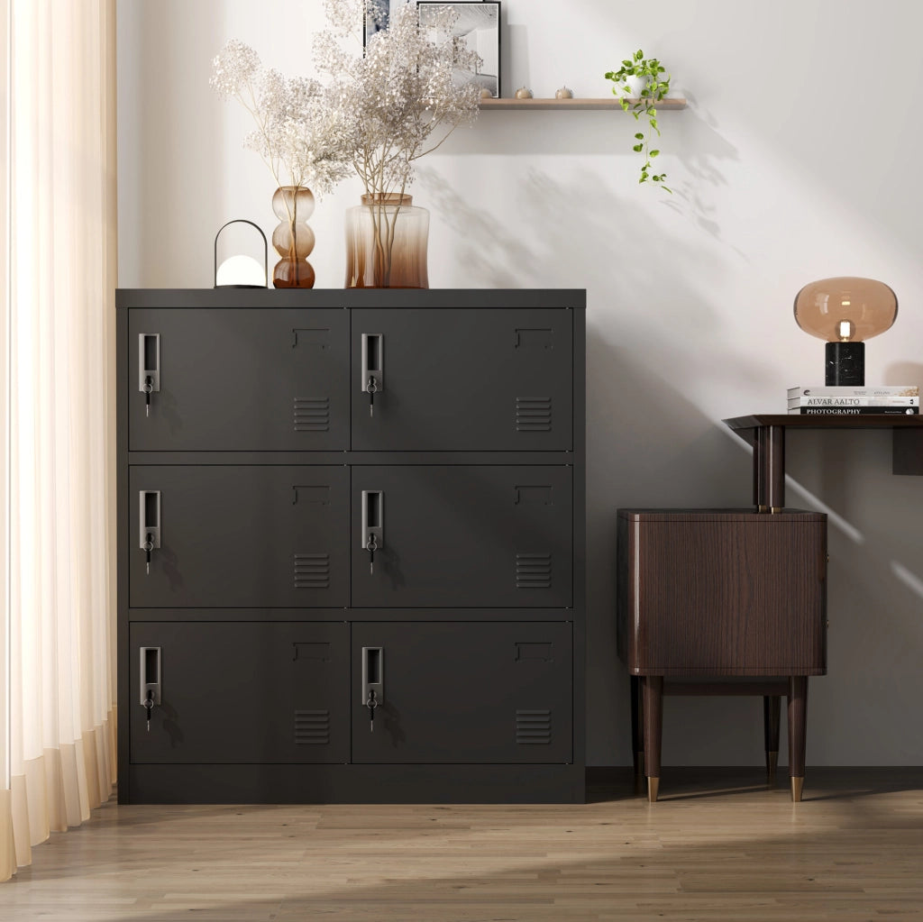 Armadietto metallico 90x40x100 cm nero, 6 ante con serratura