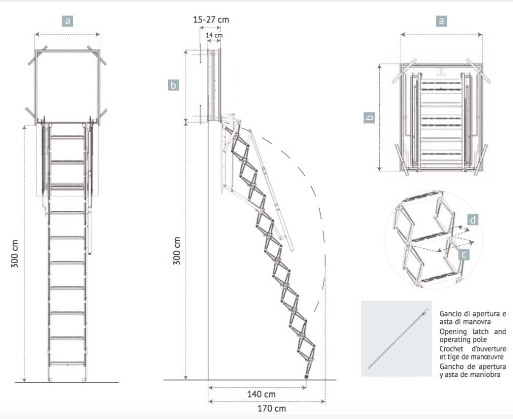 SCALA RETRATTILE A PARETE Cm 70X100 H300 A PANTOGRAFO SCARI WALL