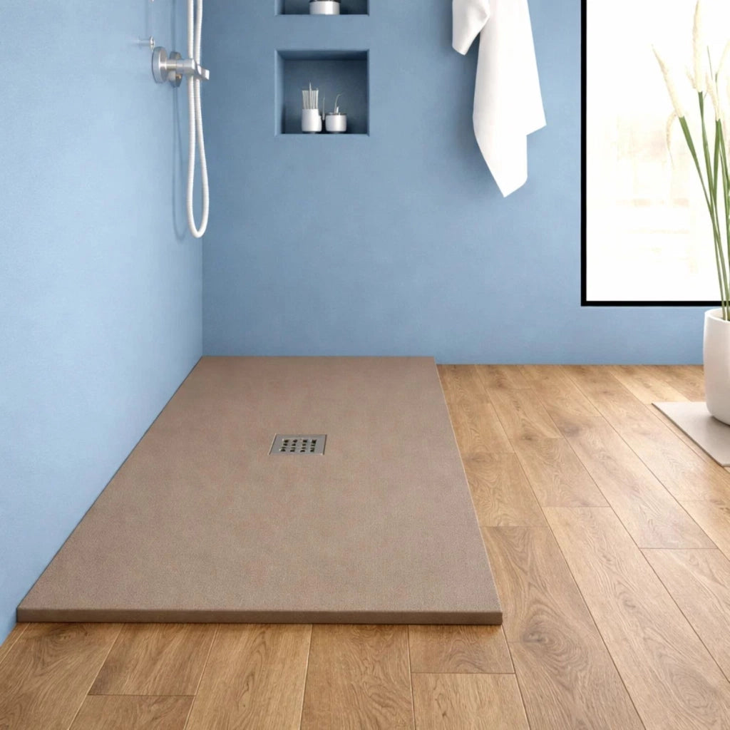 Piatto doccia in mineral marmo sabbia effetto cemento antiscivolo arredo bagno *** misure 140x80x2.5 cm, tinta sabbia...