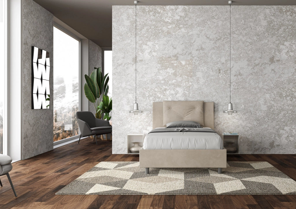 BS COM Letto una piazza e mezza senza rete imbottito 120x210 microfibra sabbia