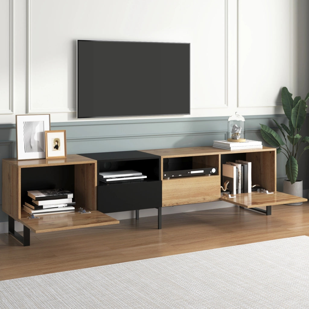 Mobile porta TV moderno nero e legno 190 cm