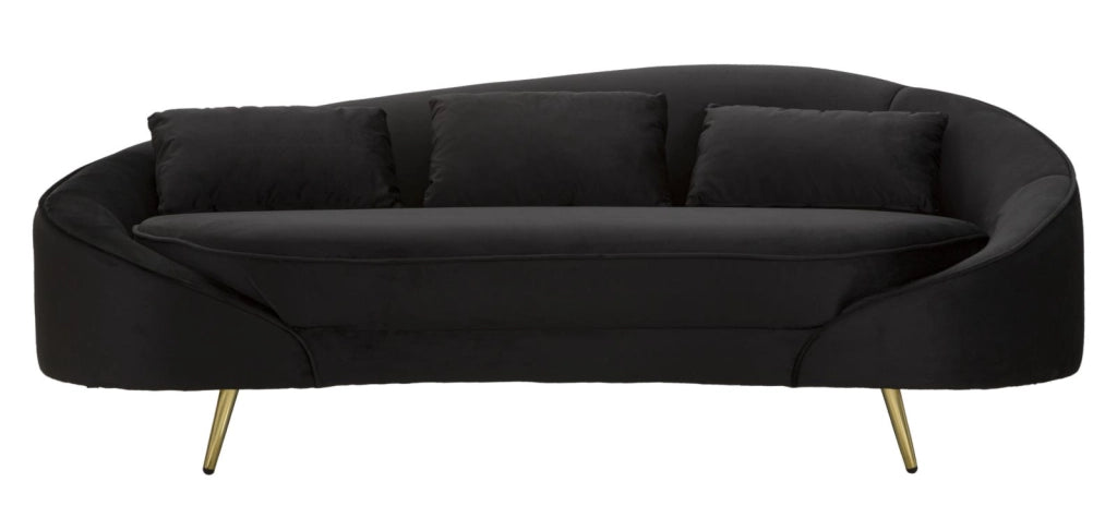 Divano 3 Posti Oslo con Cuscini Nero 185x84x68 cm in Eucalipto e Spugna e Poliestere e Metallo