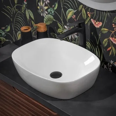 Lavabo da appoggio 60x38 cm in ceramica bianco lucido