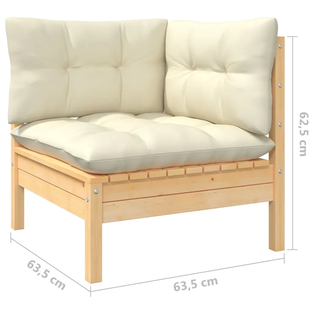 Set Salotto da Giardino 5pz con Cuscini Crema in Legno di Pino 3096022