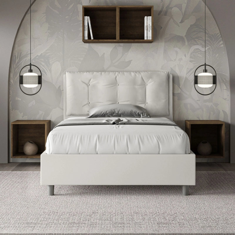 Letto imbottito Piazza e mezzo 120x200 cm Large - Bianco,Similpelle,Senza rete