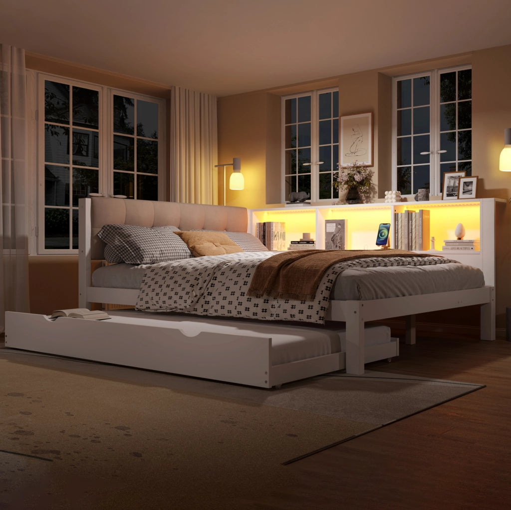 Letto daybed multifunzione 140x200 cm con letto estraibile, LED e USB