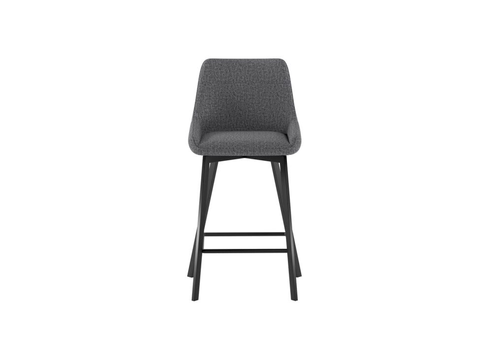Sgabello da cucina Fox con seduta imbottita in tessuto grigio scuro e struttura in metallo nero, design moderno ed elegante - Fox