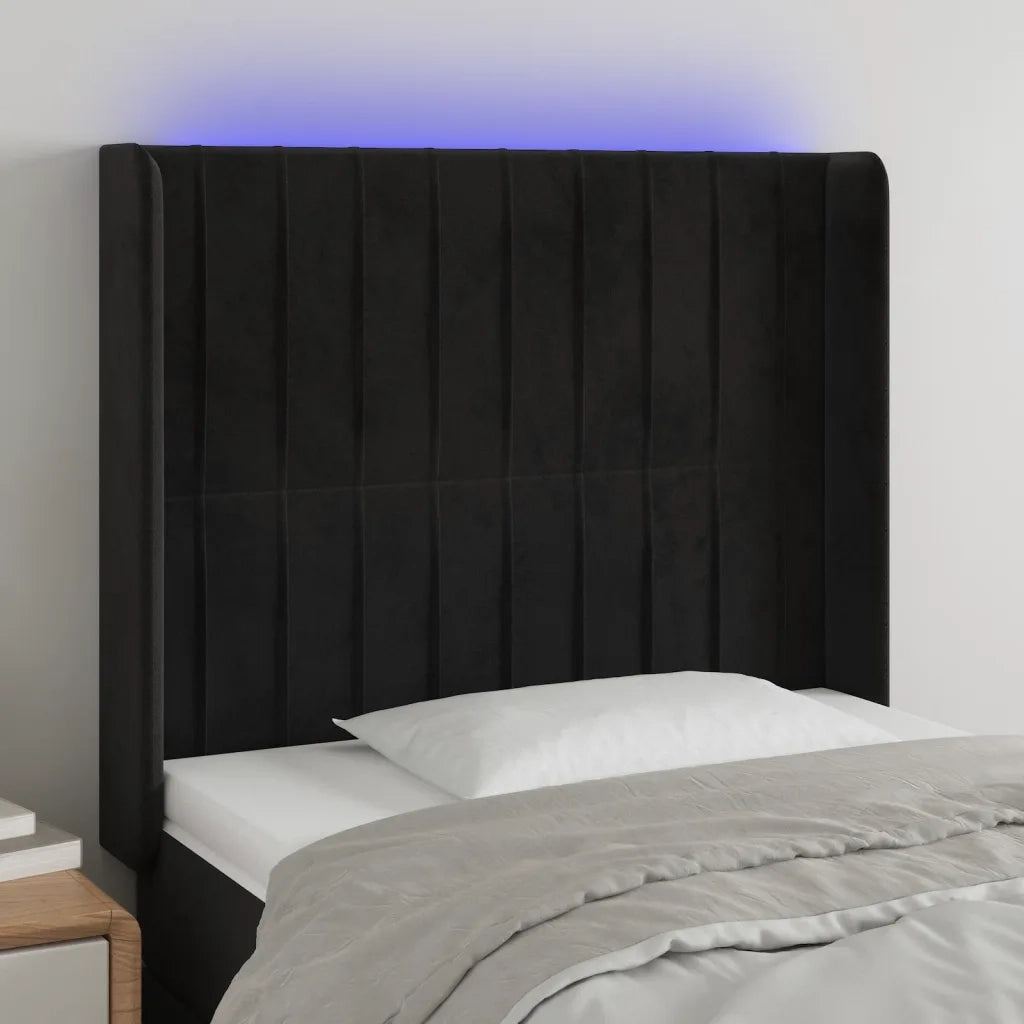 Testiera | Testata a LED nero 93x16x118/128 cm in Velluto