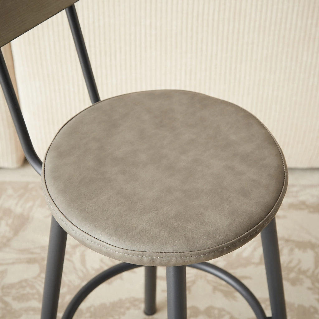 Set tavolo bar lungo grigio con 3 sgabelli imbottiti in PU, struttura in acciaio e pannello in truciolato, design industriale