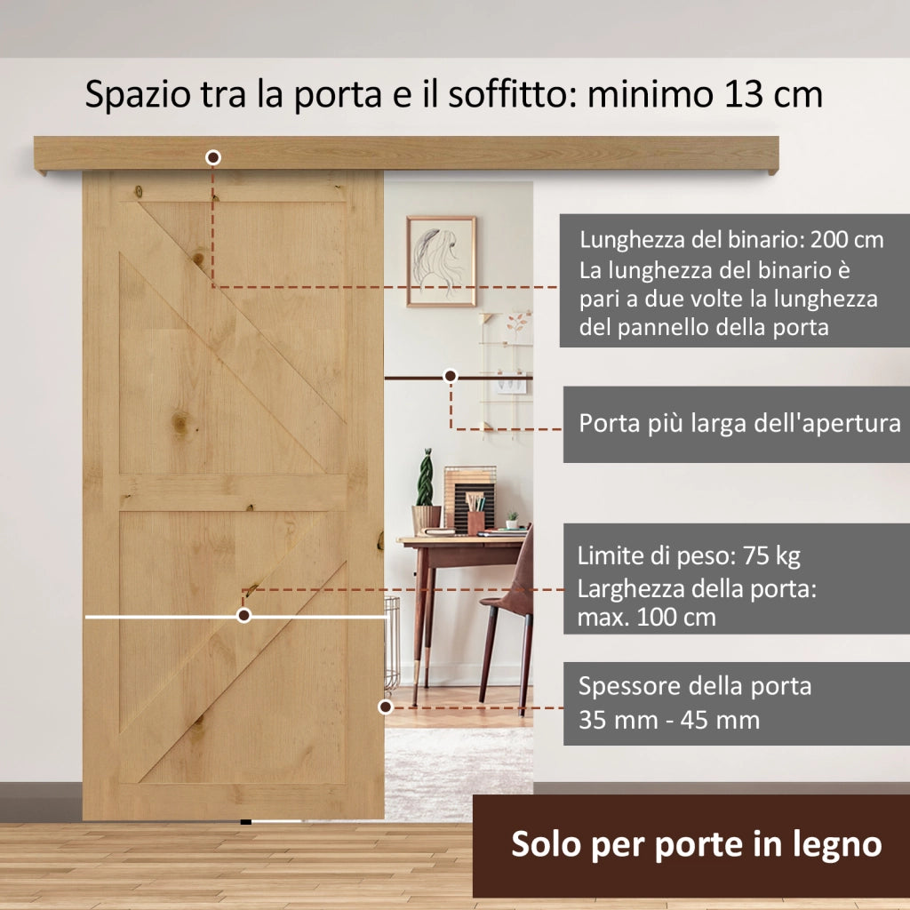 Binario per Porte Scorrevoli Rustico ¨C Zephmum ¨C Legno 200cm