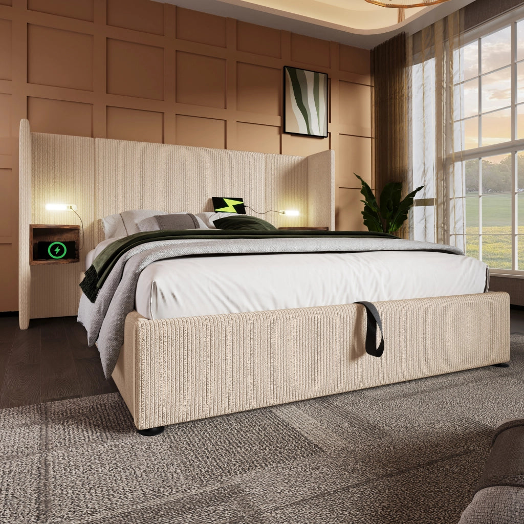 Letto matrimoniale 160x200 con contenitore beige