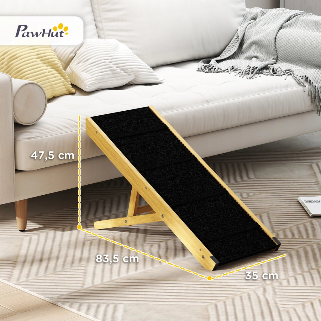 Rampa pieghevole per cani in legno naturale regolabile 4 altezze per casa 83,5 x 35 x 47,5 cm