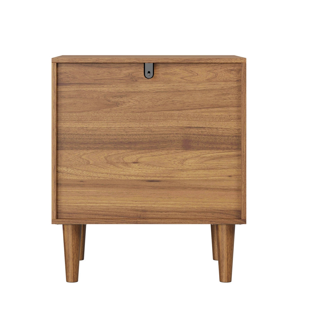 Comodino con 2 cassetti in MDF color noce e gambe in legno HAVRYA