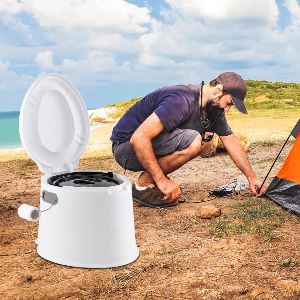Toilette Portatile WC Chimico, WC da Viaggio Leggero con Secchio Interno Rimovibile,Water Portatile per Adulti e Anziani con Portarotolo, Supporto Carico 200 kg, 41 x 49 x 34 cm