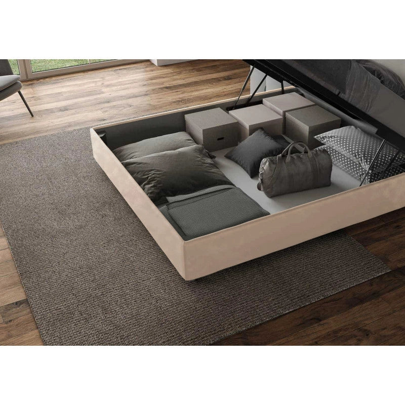 Letto imbottito Letto Matrimoniale alla Francese 150x210 cm Agueda - Contenitore,Microfibra,Sabbia