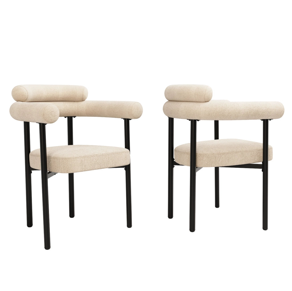 Sedia imbottita beige con struttura in ferro e schienale ergonomico moderno