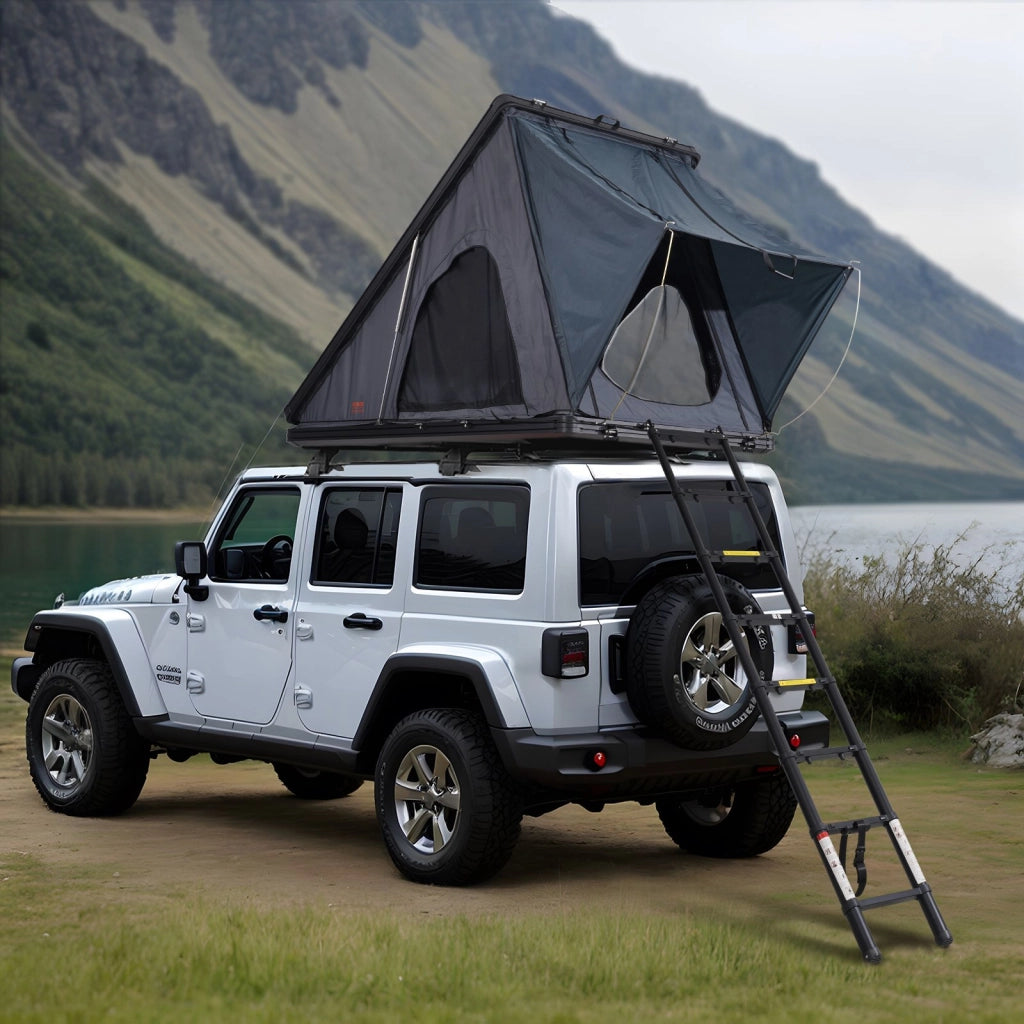 Naturnest LY-SJ6211 Tenda da Tetto Rigida Triangolare per 2-3 Persone Pieghevole Impermeabile con Scala e Materasso per SUV Van