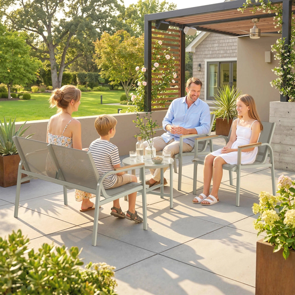 Set Divano da Esterno con Loveseat e 2 Poltrone, Verde