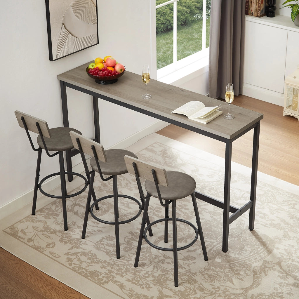 Set tavolo bar lungo con 3 sgabelli imbottiti con schienale, grigio e nero