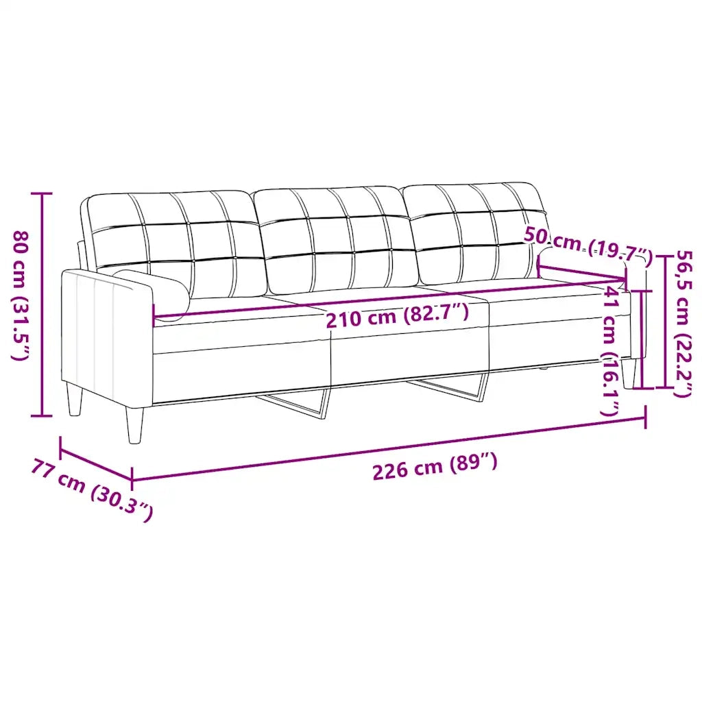 Divano a 3 Posti con Cuscini Blu 210 cm in Velluto 3278248