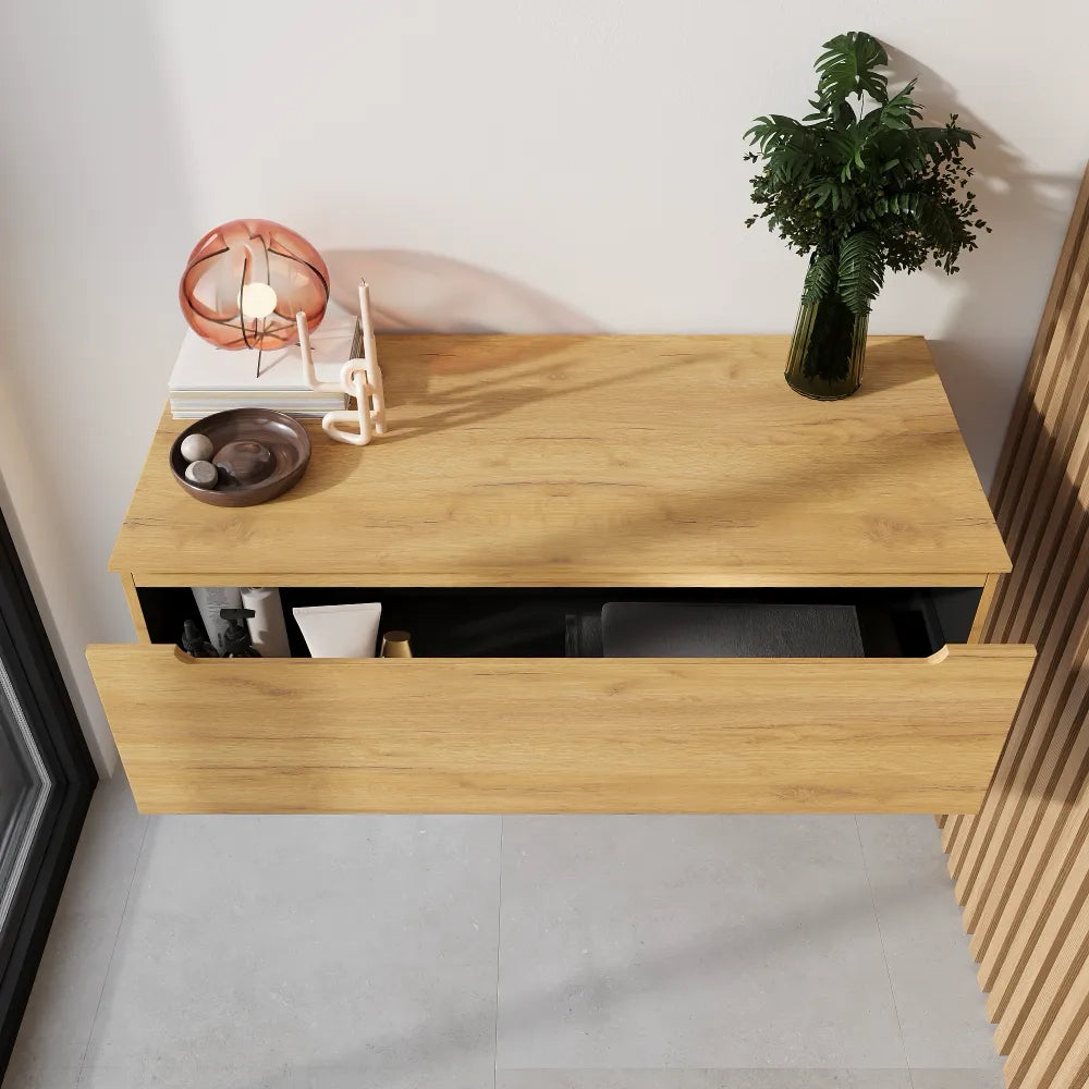 Cassettone scorrevole 90cm rovere chiaro chiusura soft-close | Bako