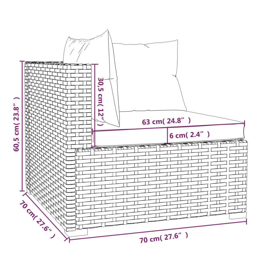 Divano a 3 Posti con Cuscini-Sofa 3 Posti con Cuscini in Polyrattan Nero
