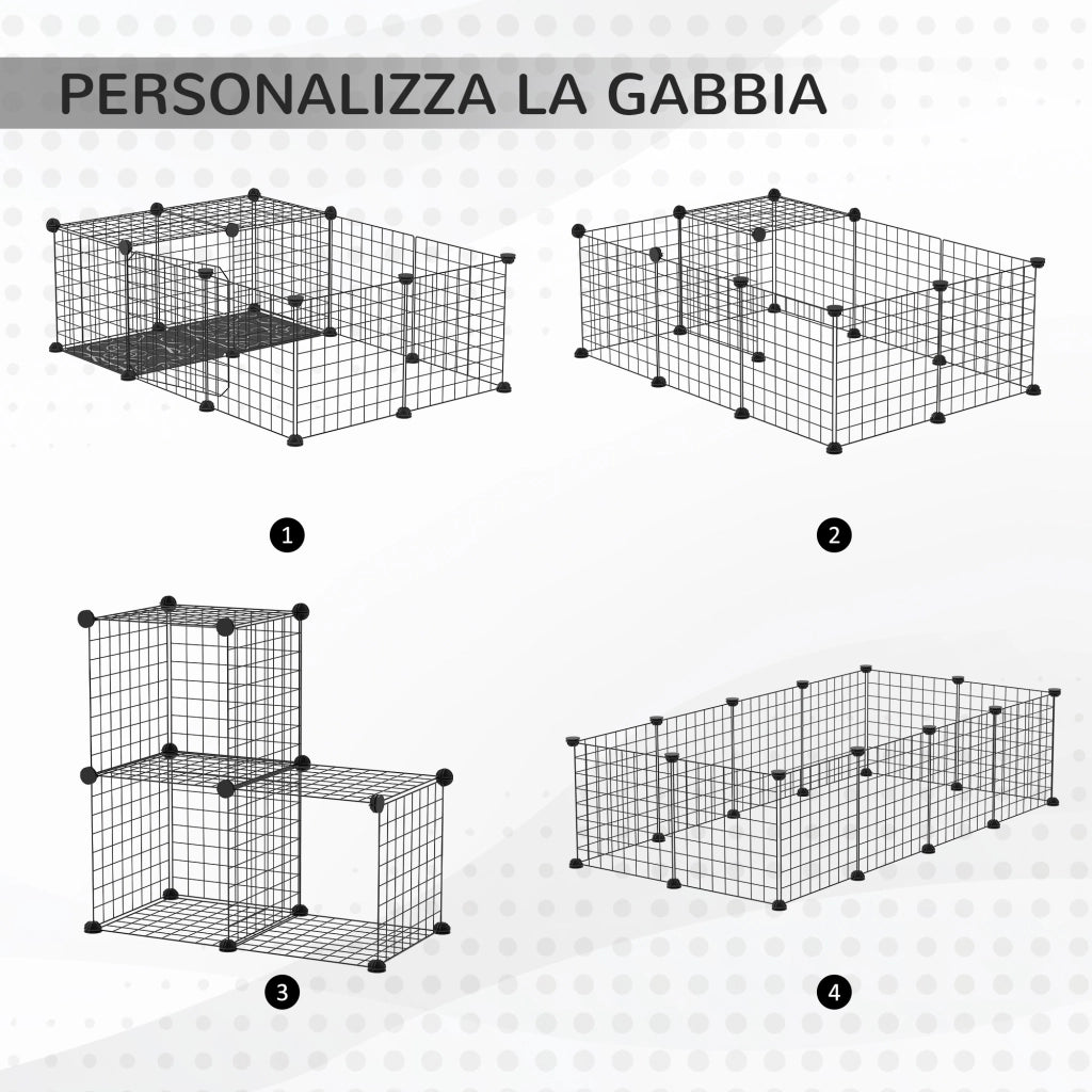Recinto per Conigli e Porcellini d'India Modulabile con Accessori Montaggio, 105x70x35cm - Nero