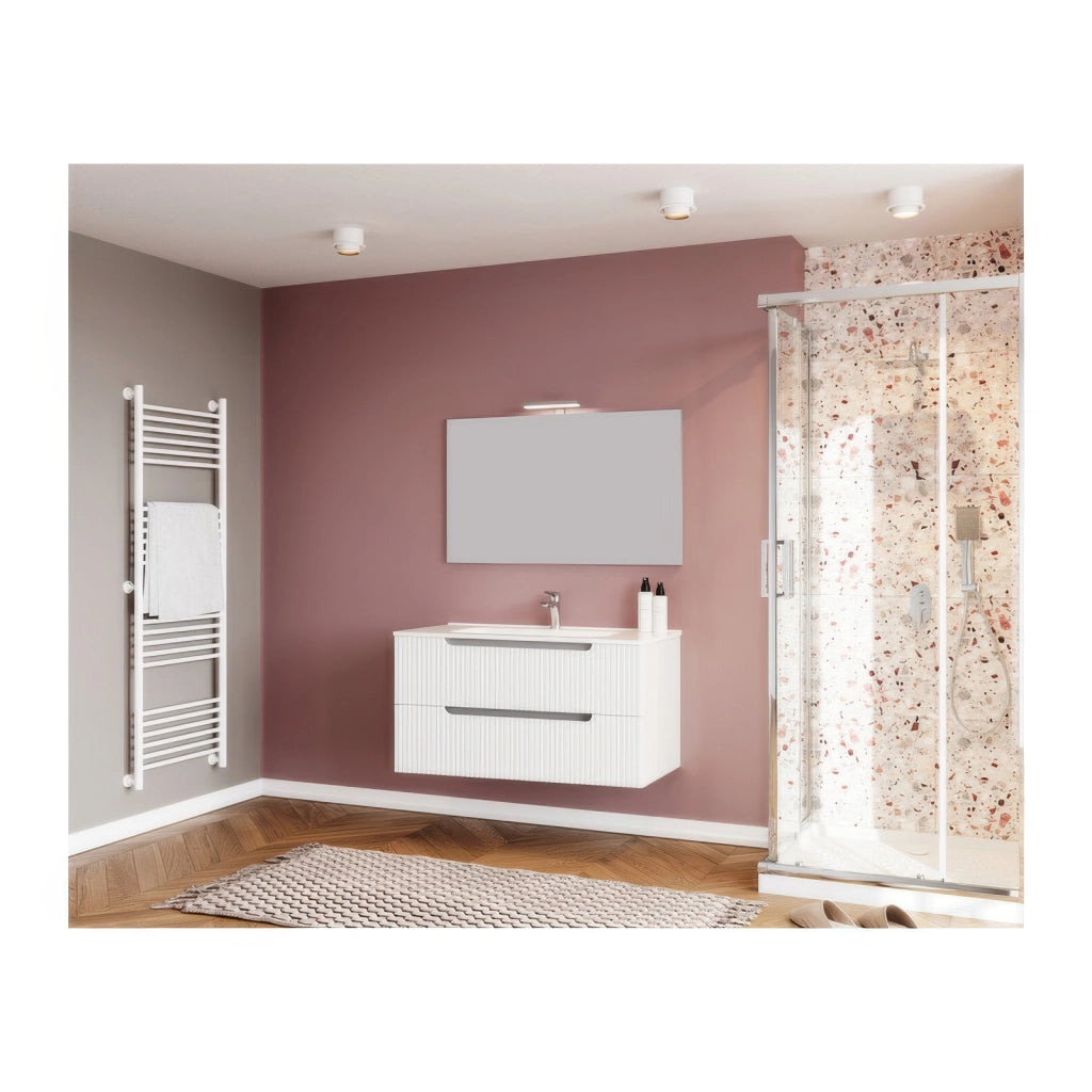 Mobile Bagno Sospeso Ibiza Bianco da 100 cm a 2 Cassettoni Certificato FSC MIX