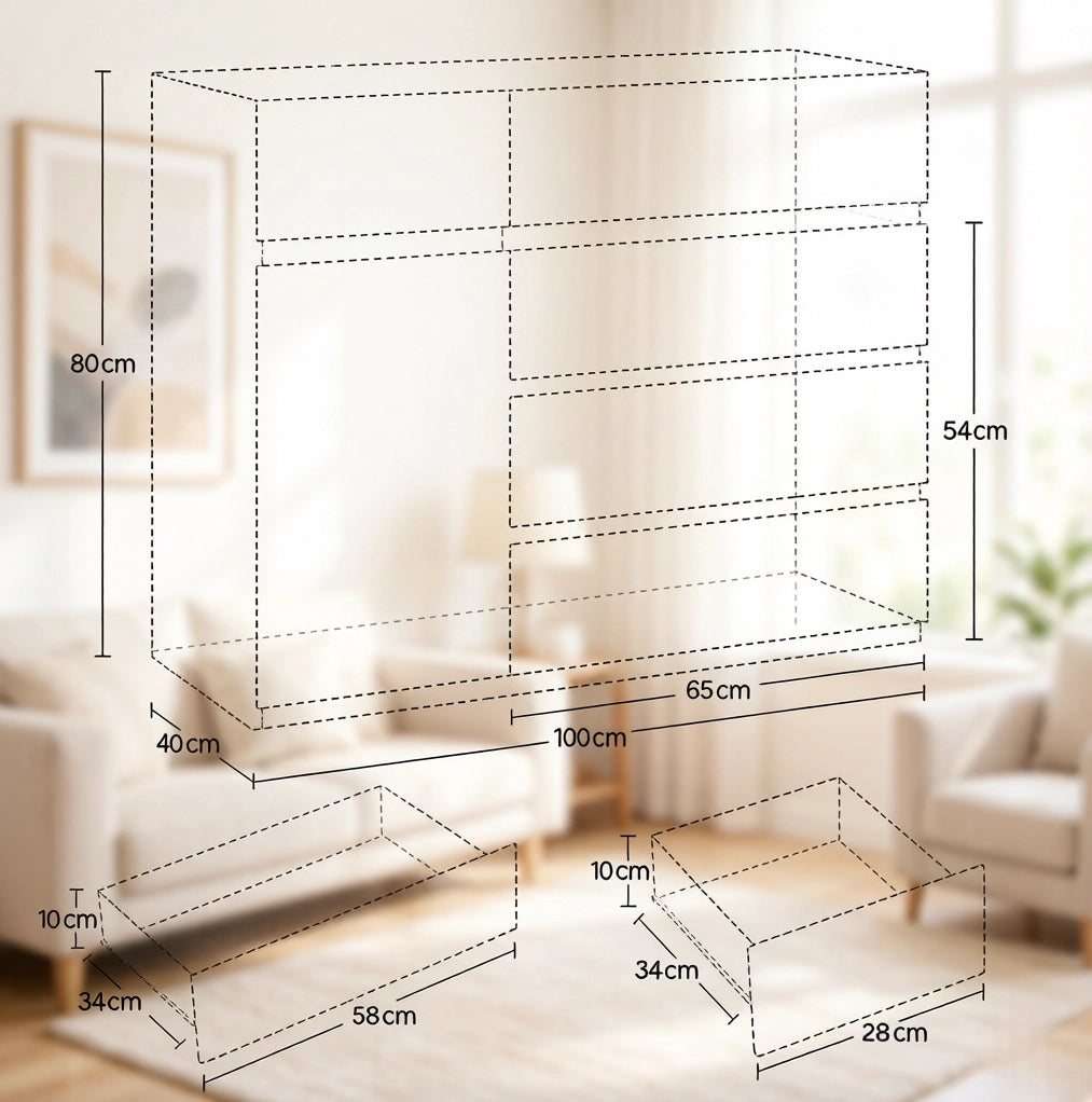Mobile contenitore ULEVR 100x40x80 cm con 5 cassetti, anta e ripiano regolabile, nero