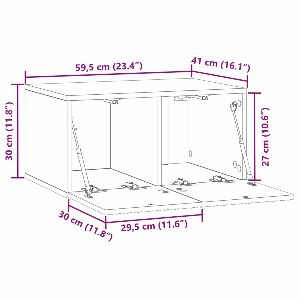 Mobile Porta TV da Muro-Credenza per TV sospesa Rovere Fumo 59,5 x 41 x 30 cm 473260